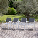 Set van 4 witte aluminium stoelen - grijs textilene